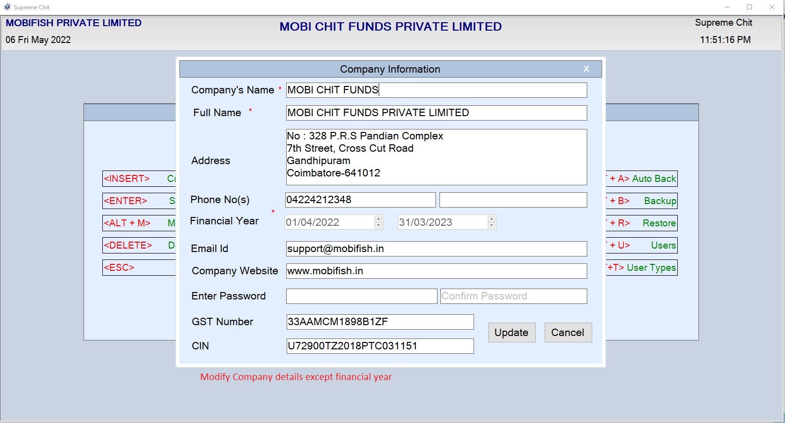 Company Modification Page